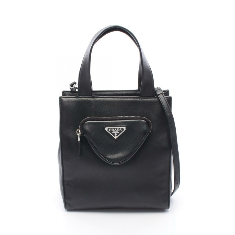 PRADA 三角形 Logo 2WAY 單肩手提包 1BG418 黑色皮革 二手 女士-0