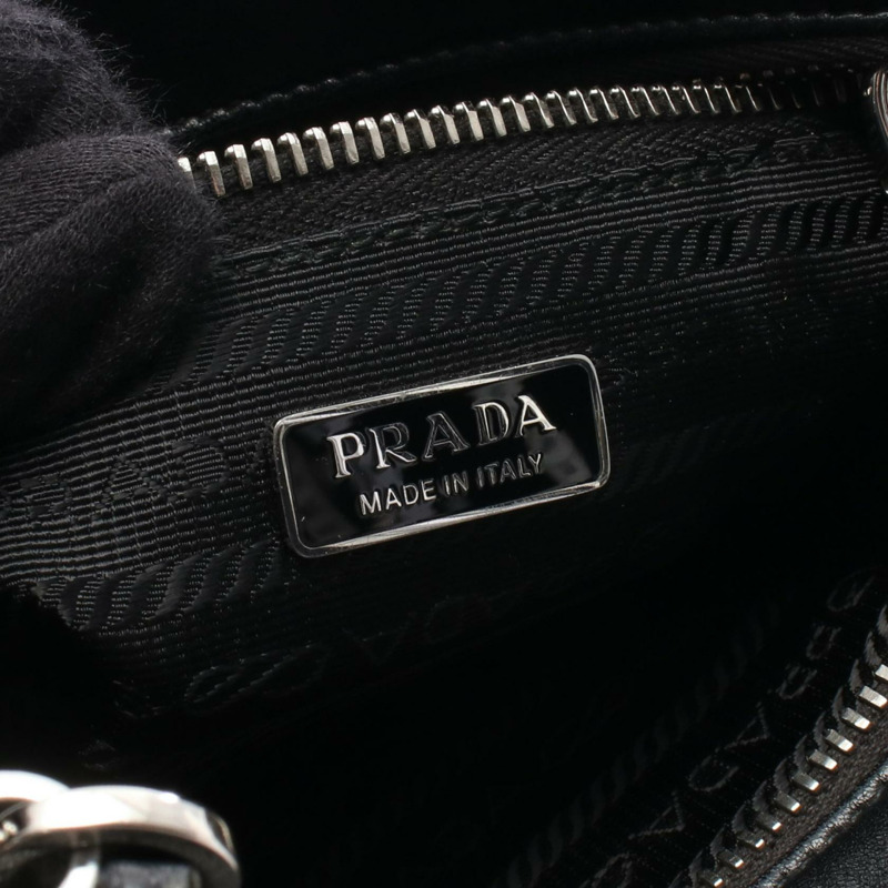PRADA 三角形 Logo 2WAY 單肩手提包 1BG418 黑色皮革 二手 女士-3