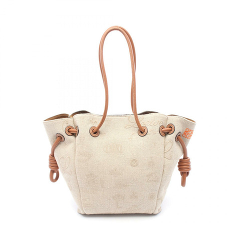 LOEWE Flamenco 結飾小號托特包 321.39.T31 帆布皮革 米色 棕色 二手
