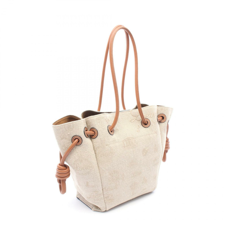 LOEWE Flamenco 結飾小號托特包 321.39.T31 帆布皮革 米色 棕色 二手-1