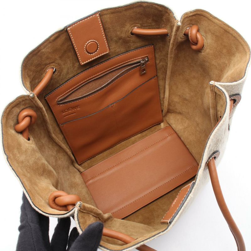 LOEWE Flamenco 結飾小號托特包 321.39.T31 帆布皮革 米色 棕色 二手-2