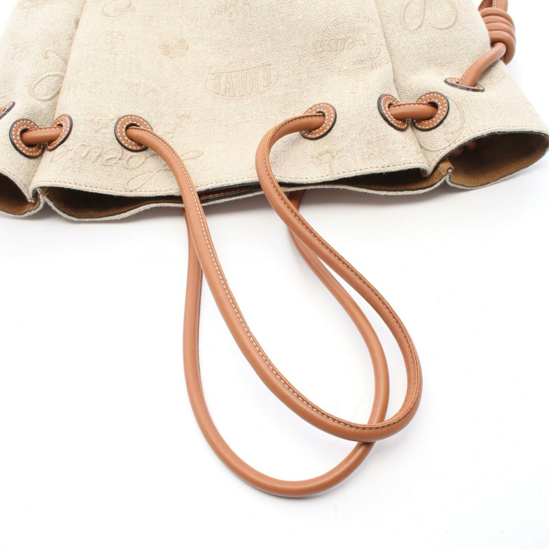 LOEWE Flamenco 結飾小號托特包 321.39.T31 帆布皮革 米色 棕色 二手-5