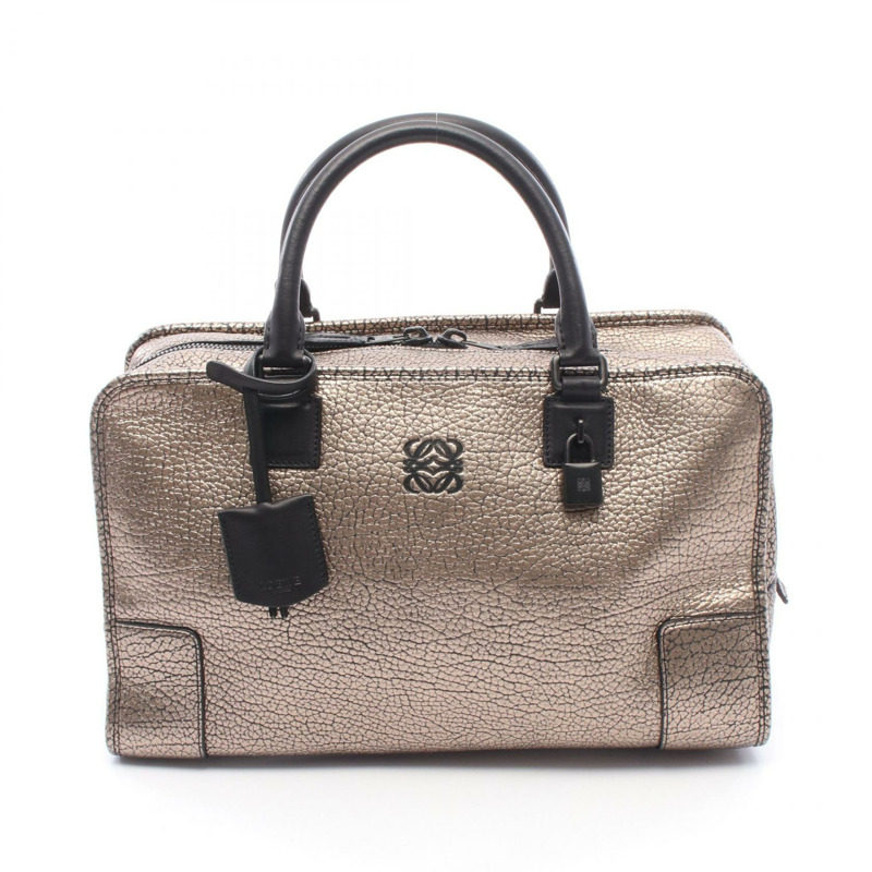 LOEWE Amazona 36 金屬色手提包，金色皮革，二手女款-0