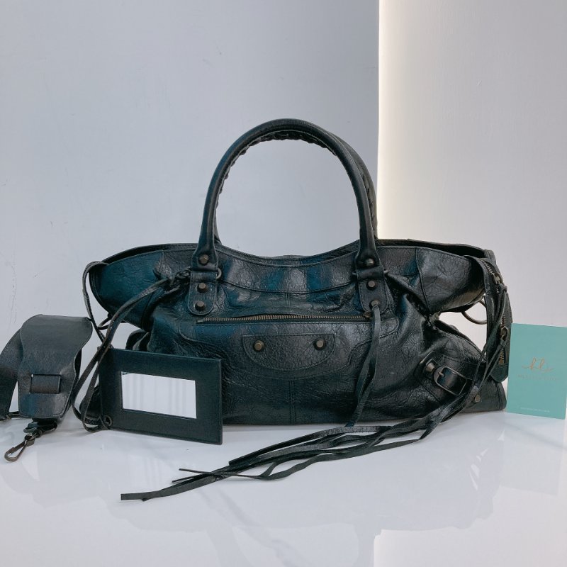 MS0716 Balenciaga 巴黎世家經典 城市機車包 黑色牛皮銀扣 Classic City Tote 40cm Calfskin Black x PHW-0