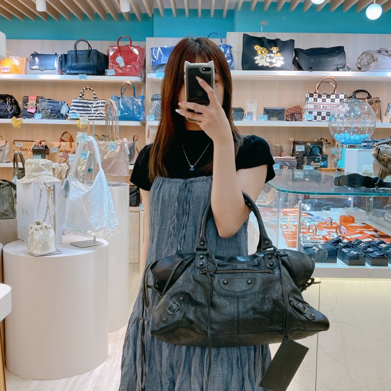 MS0716 Balenciaga 巴黎世家經典 城市機車包 黑色牛皮銀扣 Classic City Tote 40cm Calfskin Black x PHW-1