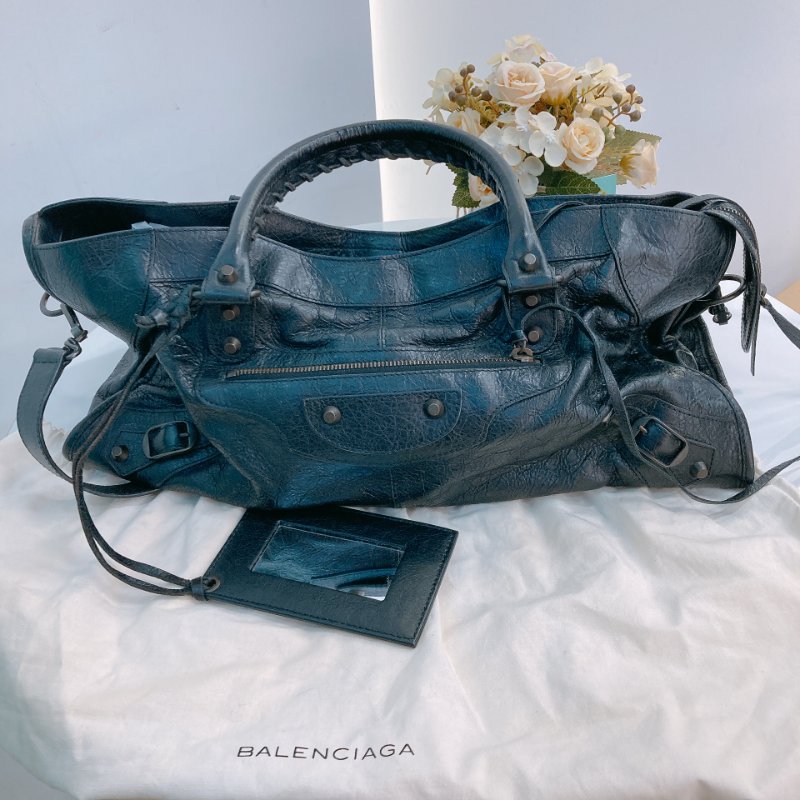 MS0716 Balenciaga 巴黎世家經典 城市機車包 黑色牛皮銀扣 Classic City Tote 40cm Calfskin Black x PHW-28