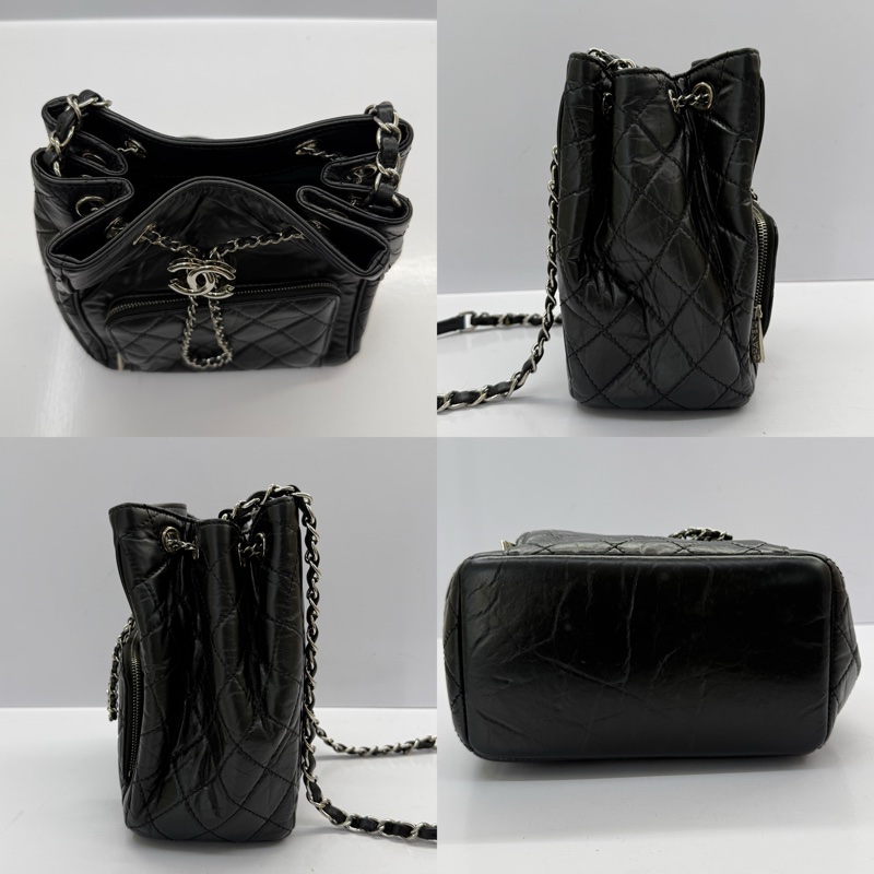 CHANEL 香奈兒 黑色牛皮 DRAWSTRING 鏈條斜背包 SA57819-3
