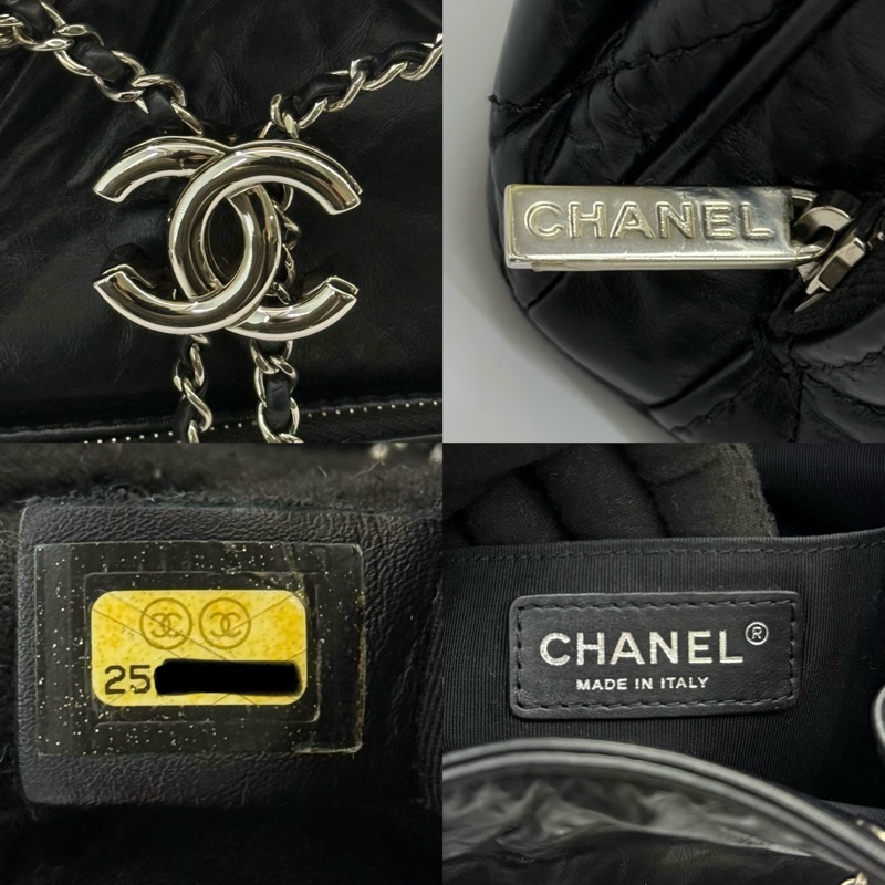 CHANEL 香奈兒 黑色牛皮 DRAWSTRING 鏈條斜背包 SA57819-7