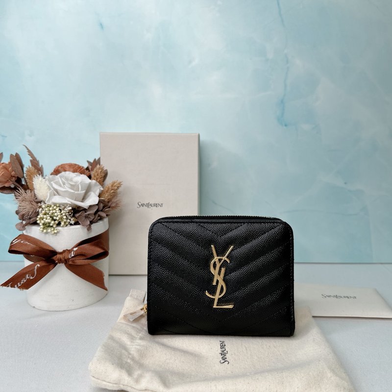YSL 全新黑金粒面牛皮短夾-0