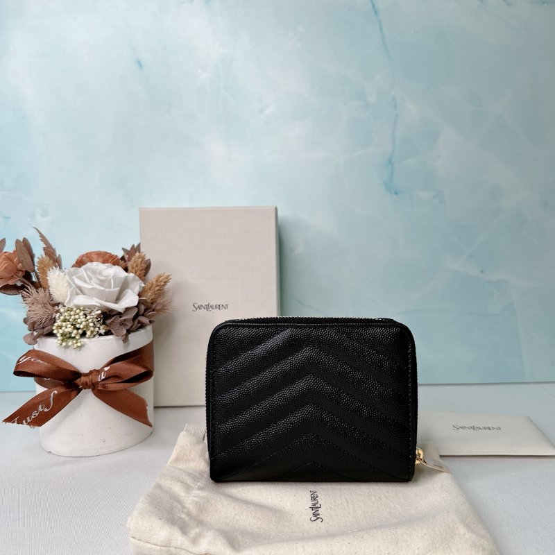 YSL 全新黑金粒面牛皮短夾-1