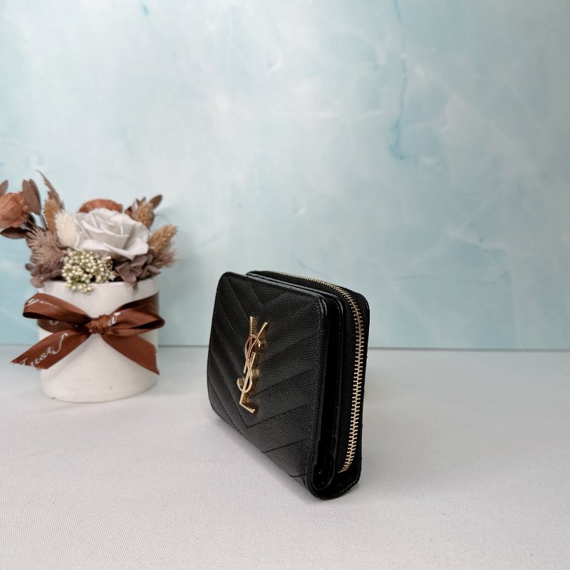 YSL 全新黑金粒面牛皮短夾-2