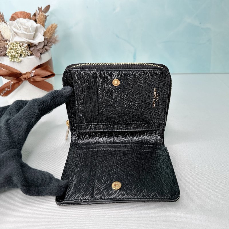 YSL 全新黑金粒面牛皮短夾-4