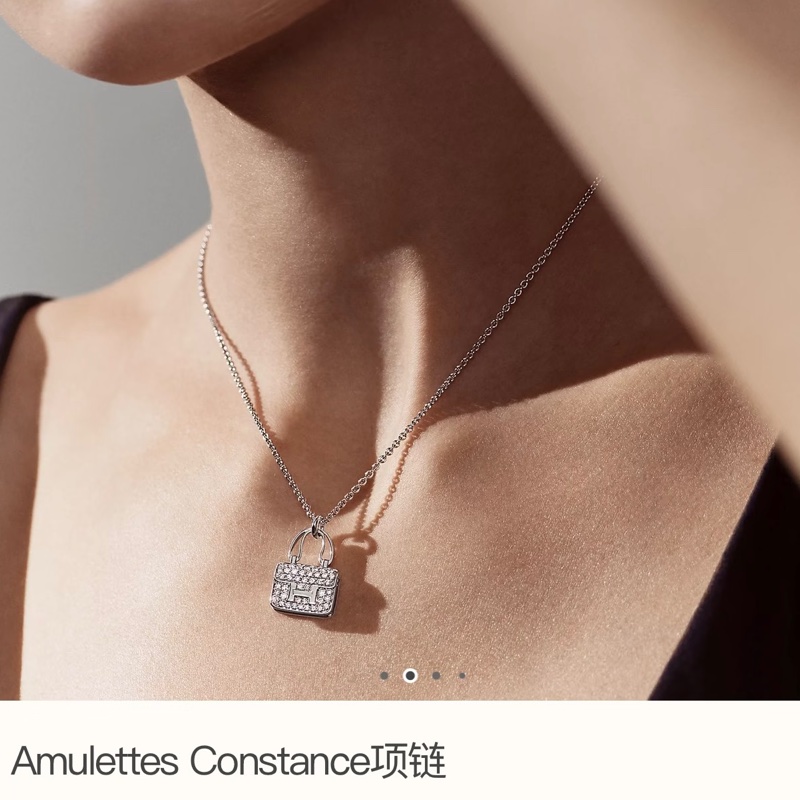 Hermès Amulettes Constance愛馬仕白金滿鑽康康項鍊｜二代新版 Kelly 鎖頭釦-1