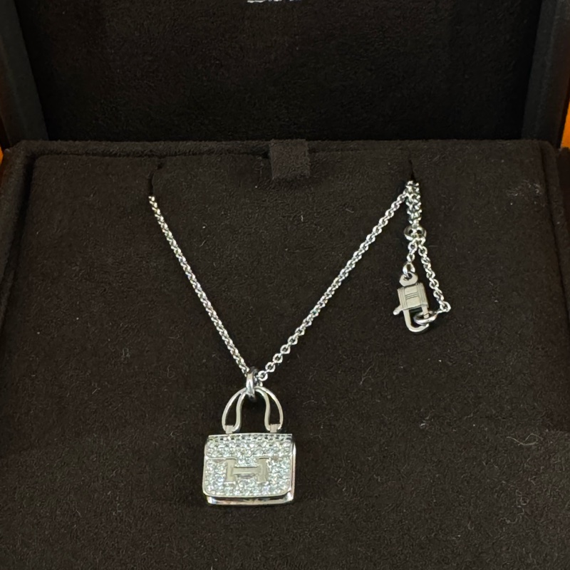 Hermès Amulettes Constance愛馬仕白金滿鑽康康項鍊｜二代新版 Kelly 鎖頭釦-2