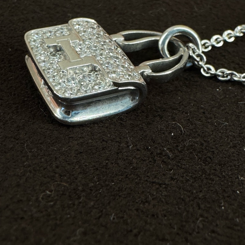 Hermès Amulettes Constance愛馬仕白金滿鑽康康項鍊｜二代新版 Kelly 鎖頭釦-4