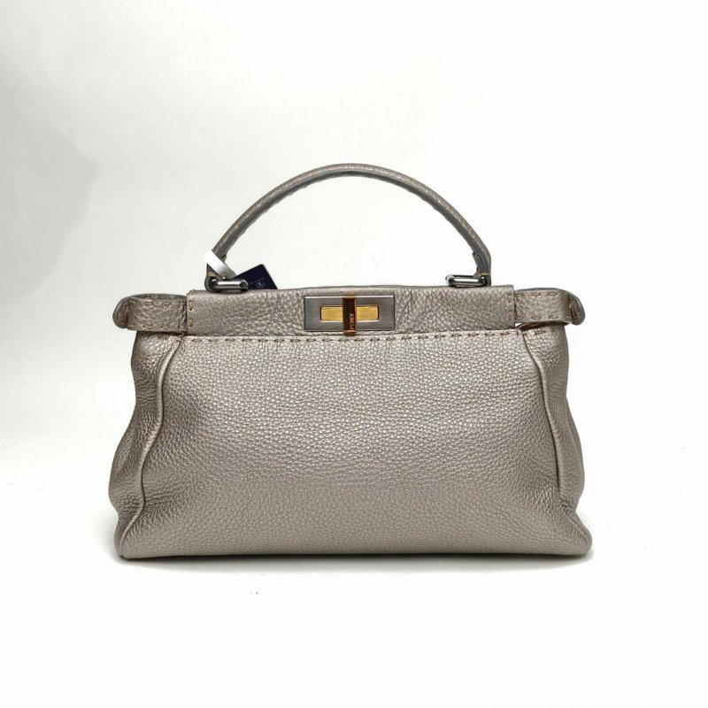 FENDI PEEKABOOREGULAR中號灰色牛皮金扣肩背包-2