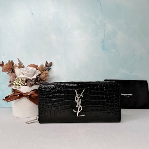 YSL 經典鱷魚紋拉鍊長夾