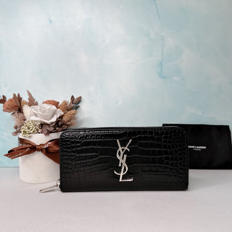 YSL 經典鱷魚紋拉鍊長夾-0