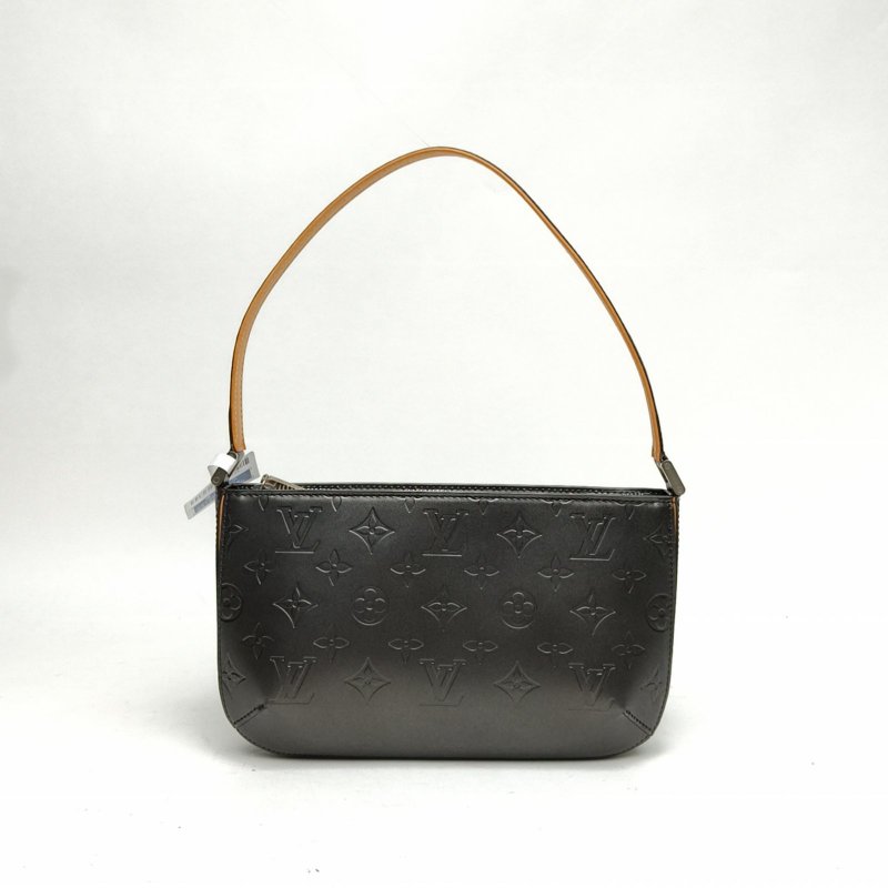 LOUIS VUITTON 灰色牛皮銀扣2003肩背包-0