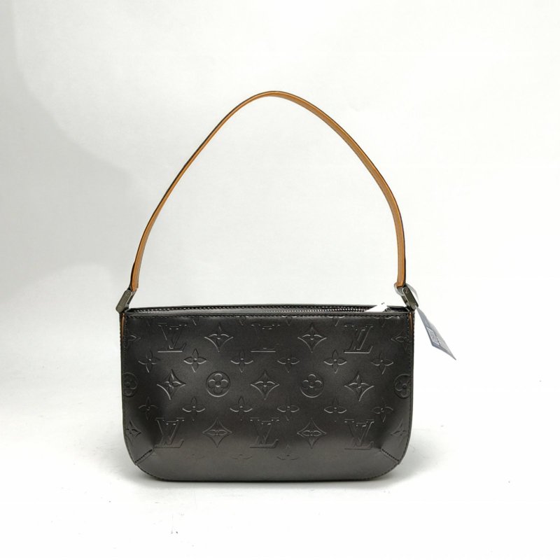 LOUIS VUITTON 灰色牛皮銀扣2003肩背包-2