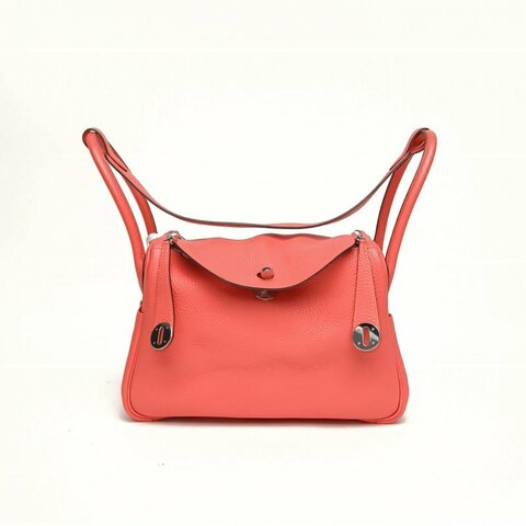 HERMES Lindy26齋普爾粉TC皮D刻銀扣肩背包