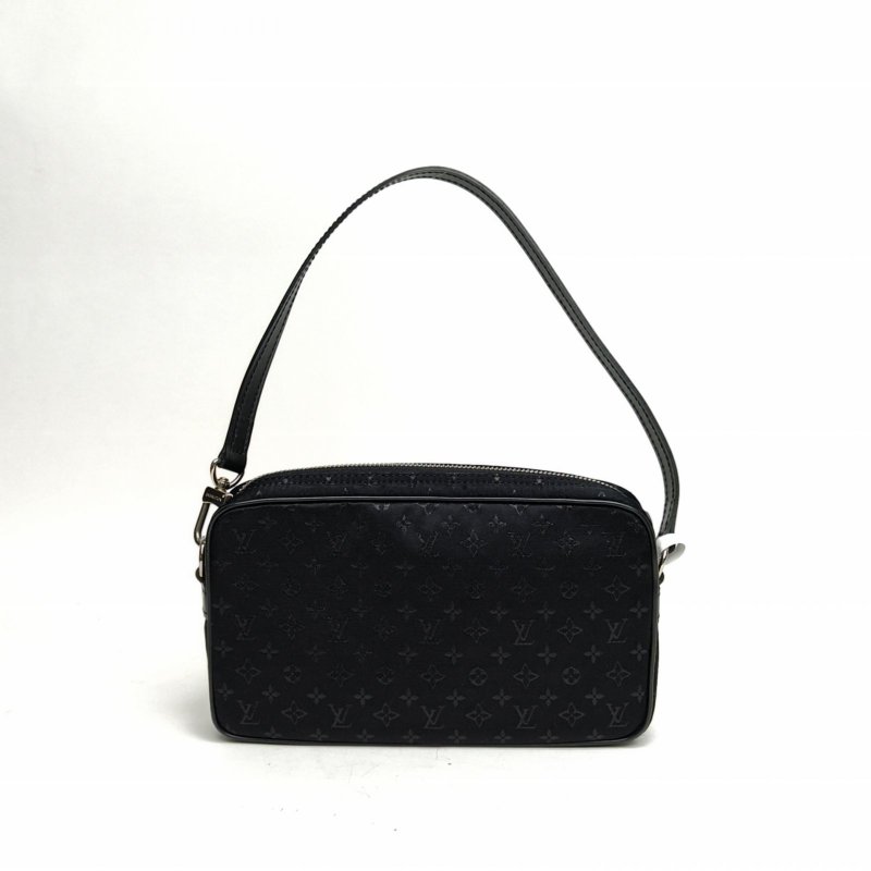 LOUIS VUITTON 中古童話森林系列緞面腋下包黑色銀扣肩背包-2