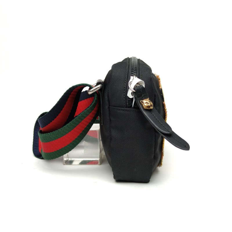 GUCCI 黑色帆布虎頭刺繡斜挎包肩背包-3
