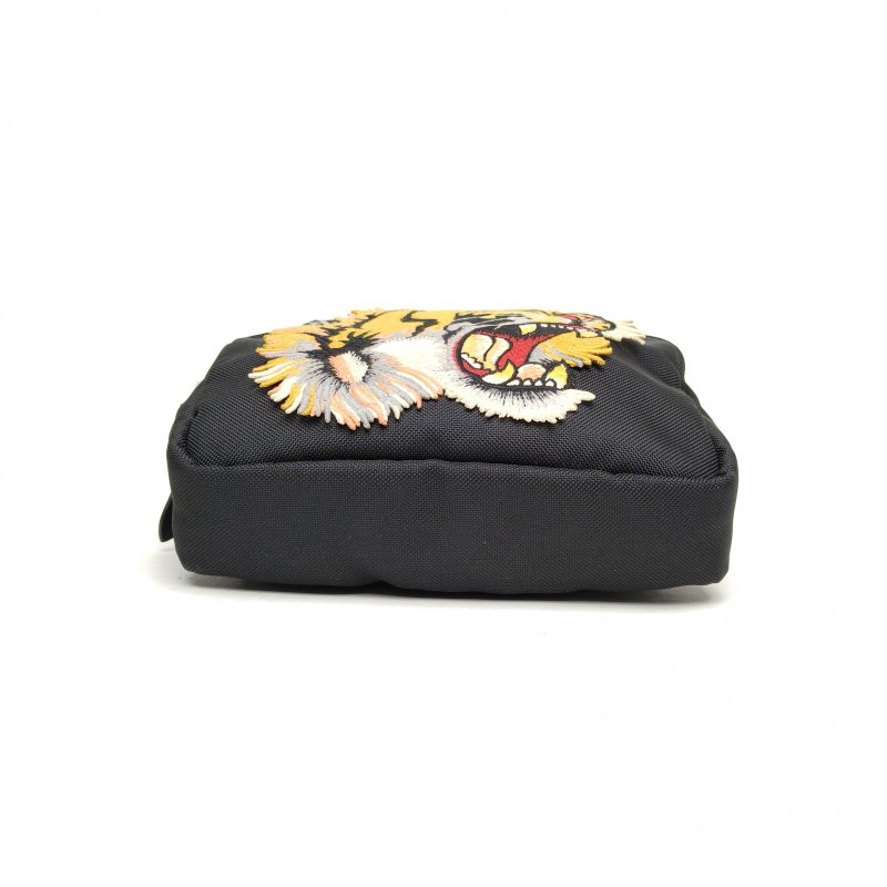 GUCCI 黑色帆布虎頭刺繡斜挎包肩背包-4