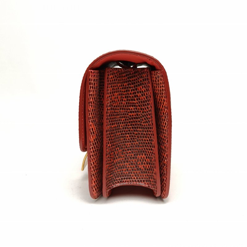CELINE ClassicBox小號紅色蜥蜴皮金扣肩背包-1