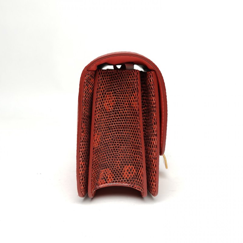 CELINE ClassicBox小號紅色蜥蜴皮金扣肩背包-3