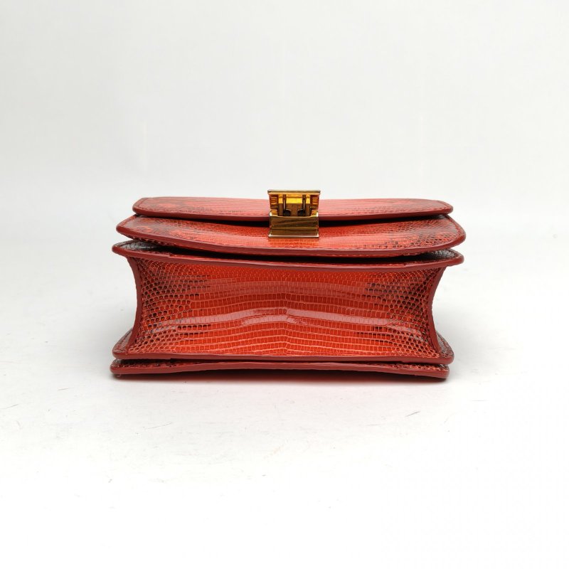 CELINE ClassicBox小號紅色蜥蜴皮金扣肩背包-4