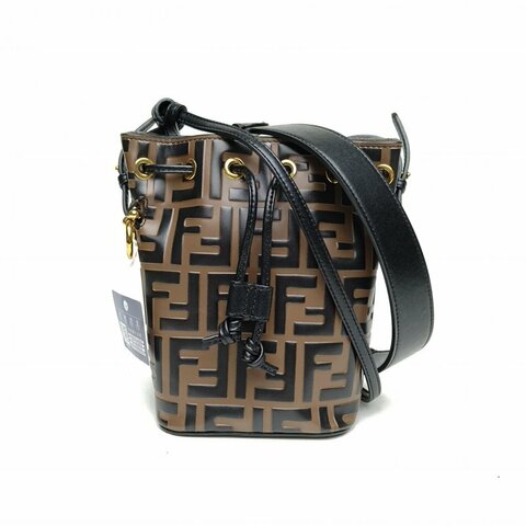 FENDI MONTRESOR迷你水桶包老花牛皮金扣肩背包