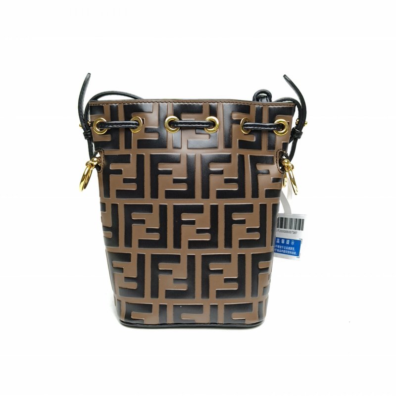 FENDI MONTRESOR迷你水桶包老花牛皮金扣肩背包-2