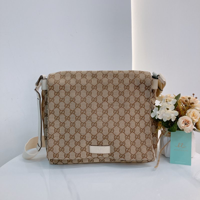 MS0711Gucci 古馳經典帆布 單肩斜挎包 銀扣米色 Shoulder Bag GG Canvas 30CM Beige x PHW-0