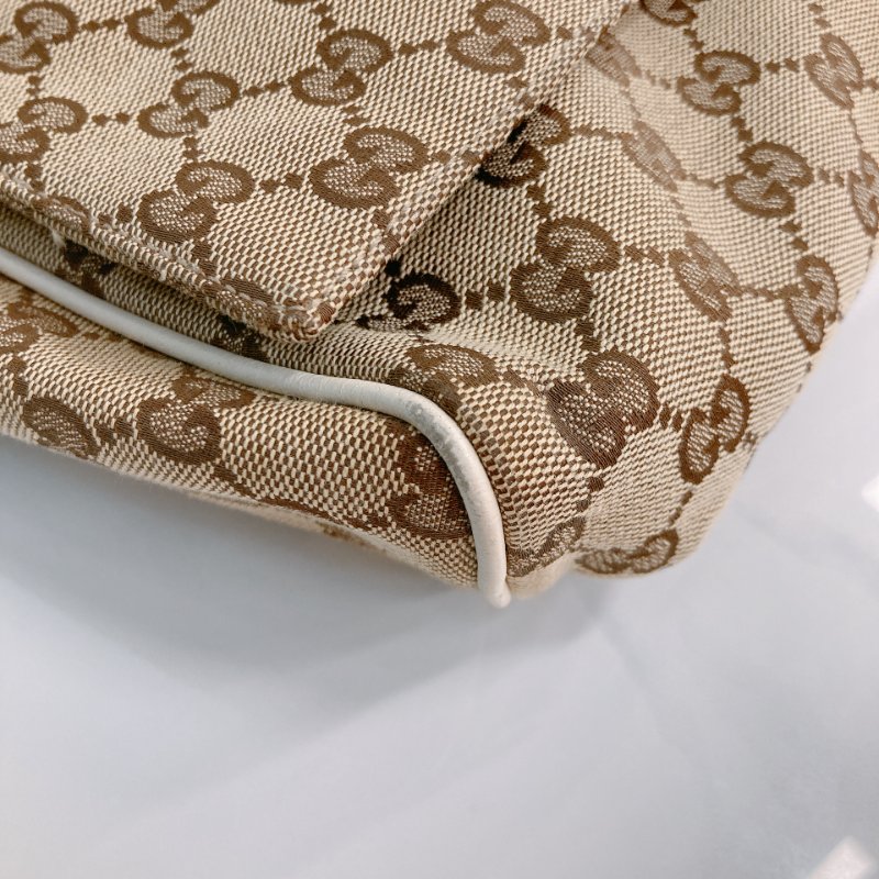 MS0711Gucci 古馳經典帆布 單肩斜挎包 銀扣米色 Shoulder Bag GG Canvas 30CM Beige x PHW-6