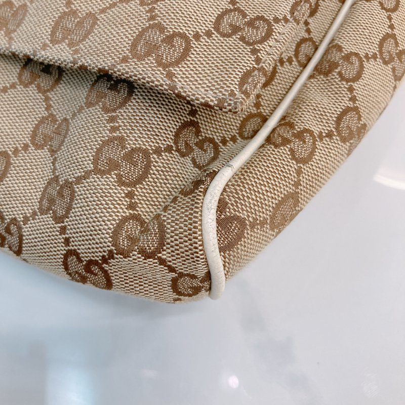 MS0711Gucci 古馳經典帆布 單肩斜挎包 銀扣米色 Shoulder Bag GG Canvas 30CM Beige x PHW-7