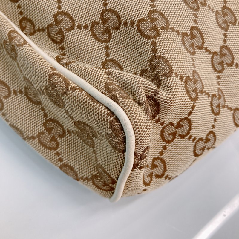 MS0711Gucci 古馳經典帆布 單肩斜挎包 銀扣米色 Shoulder Bag GG Canvas 30CM Beige x PHW-8