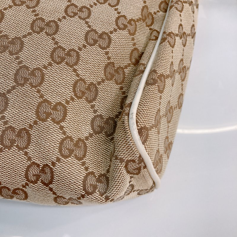MS0711Gucci 古馳經典帆布 單肩斜挎包 銀扣米色 Shoulder Bag GG Canvas 30CM Beige x PHW-9
