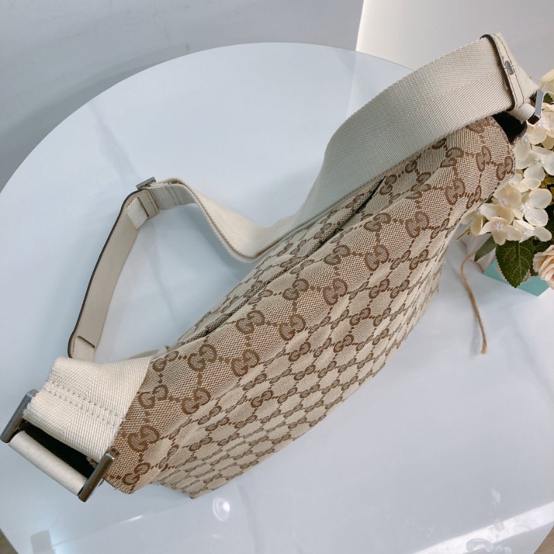 MS0711Gucci 古馳經典帆布 單肩斜挎包 銀扣米色 Shoulder Bag GG Canvas 30CM Beige x PHW-11