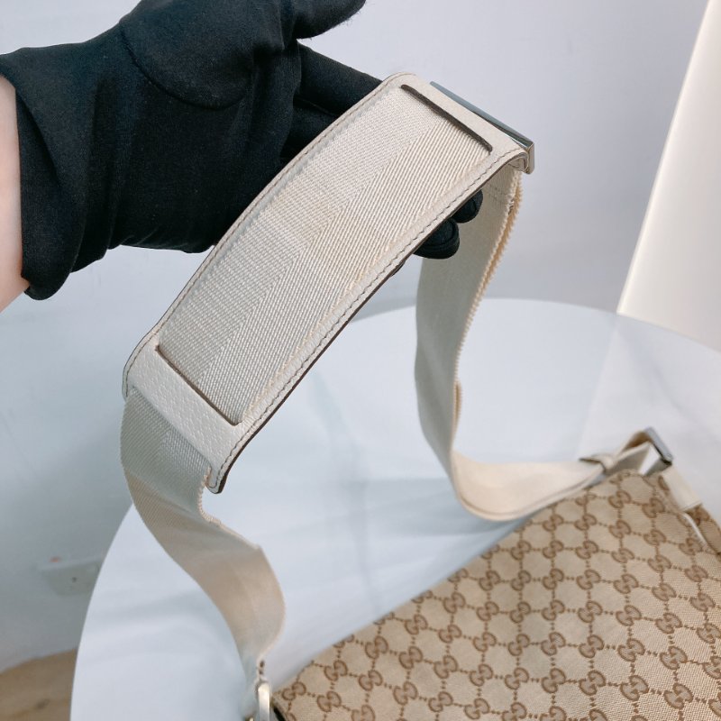 MS0711Gucci 古馳經典帆布 單肩斜挎包 銀扣米色 Shoulder Bag GG Canvas 30CM Beige x PHW-12