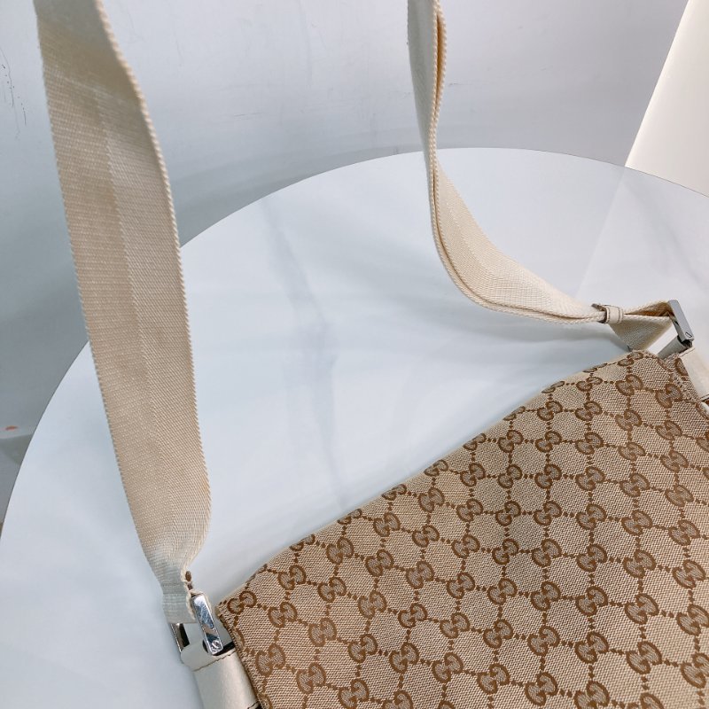 MS0711Gucci 古馳經典帆布 單肩斜挎包 銀扣米色 Shoulder Bag GG Canvas 30CM Beige x PHW-13