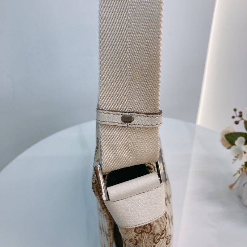 MS0711Gucci 古馳經典帆布 單肩斜挎包 銀扣米色 Shoulder Bag GG Canvas 30CM Beige x PHW-14