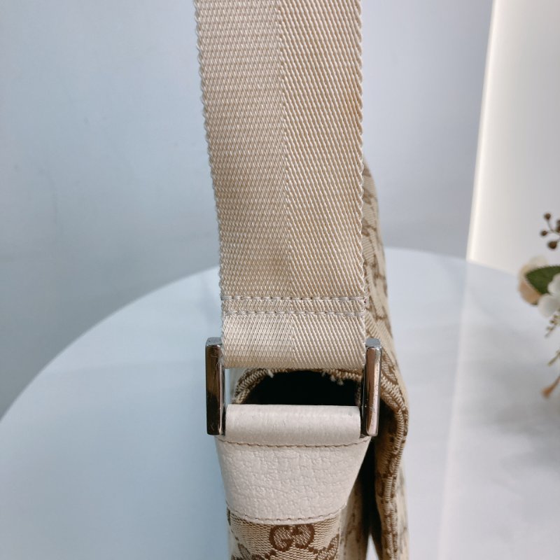 MS0711Gucci 古馳經典帆布 單肩斜挎包 銀扣米色 Shoulder Bag GG Canvas 30CM Beige x PHW-15