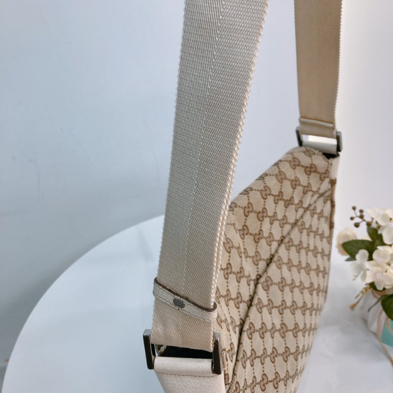 MS0711Gucci 古馳經典帆布 單肩斜挎包 銀扣米色 Shoulder Bag GG Canvas 30CM Beige x PHW-18