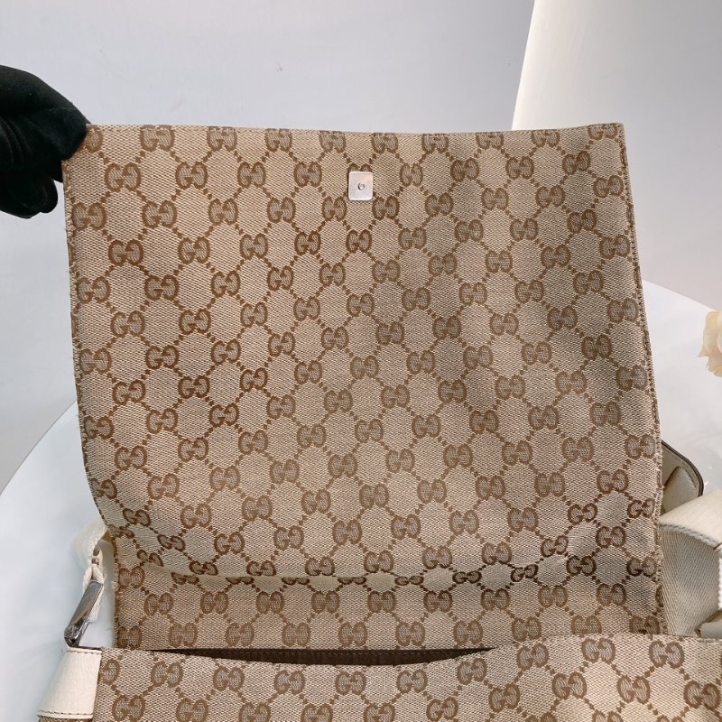 MS0711Gucci 古馳經典帆布 單肩斜挎包 銀扣米色 Shoulder Bag GG Canvas 30CM Beige x PHW-20