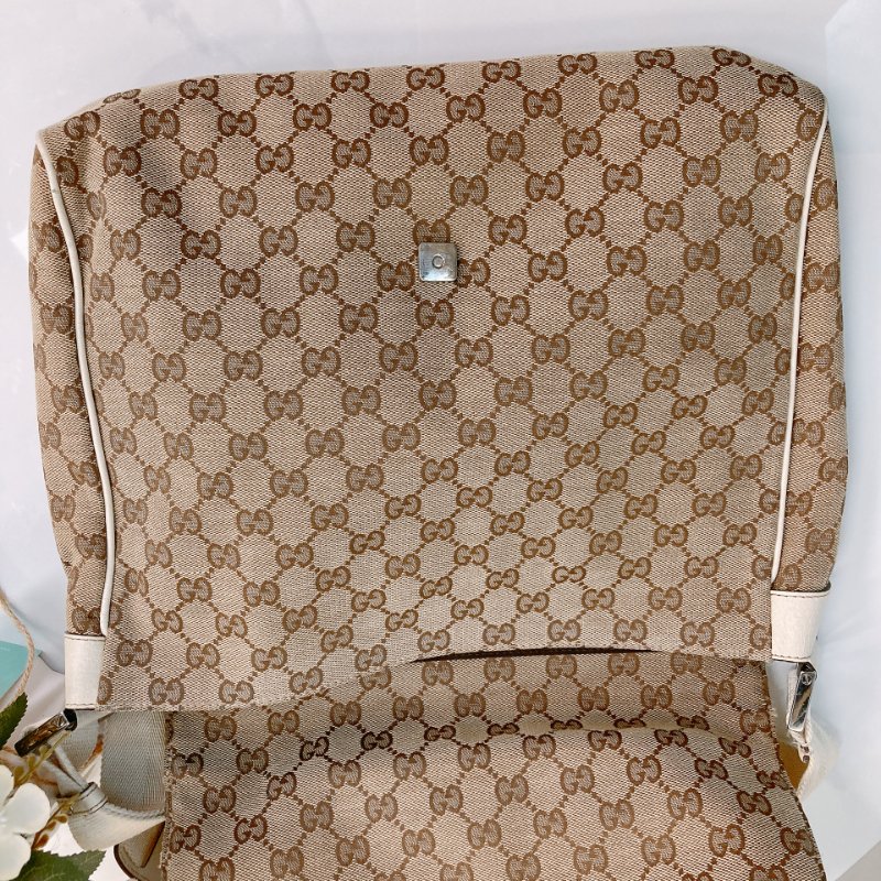 MS0711Gucci 古馳經典帆布 單肩斜挎包 銀扣米色 Shoulder Bag GG Canvas 30CM Beige x PHW-21