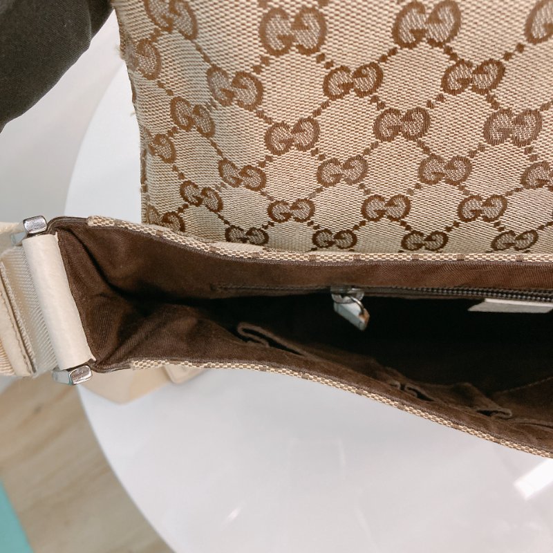 MS0711Gucci 古馳經典帆布 單肩斜挎包 銀扣米色 Shoulder Bag GG Canvas 30CM Beige x PHW-22