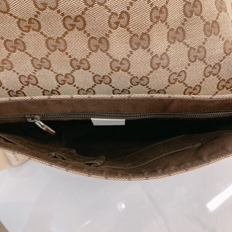 MS0711Gucci 古馳經典帆布 單肩斜挎包 銀扣米色 Shoulder Bag GG Canvas 30CM Beige x PHW-23