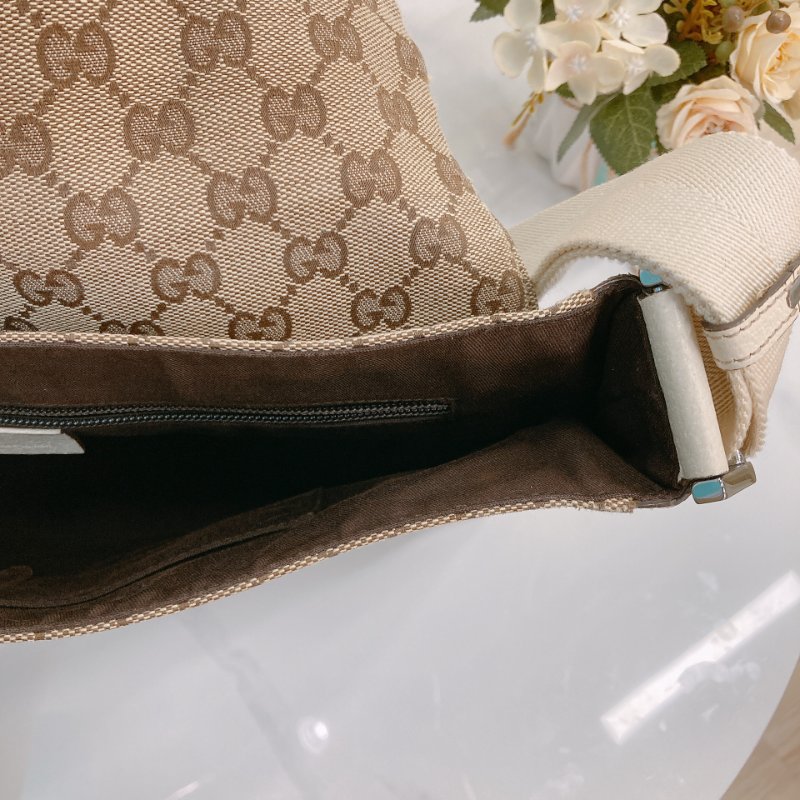 MS0711Gucci 古馳經典帆布 單肩斜挎包 銀扣米色 Shoulder Bag GG Canvas 30CM Beige x PHW-24