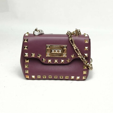 VALENTINO 紫色牛皮鉚釘鏈條包肩背包